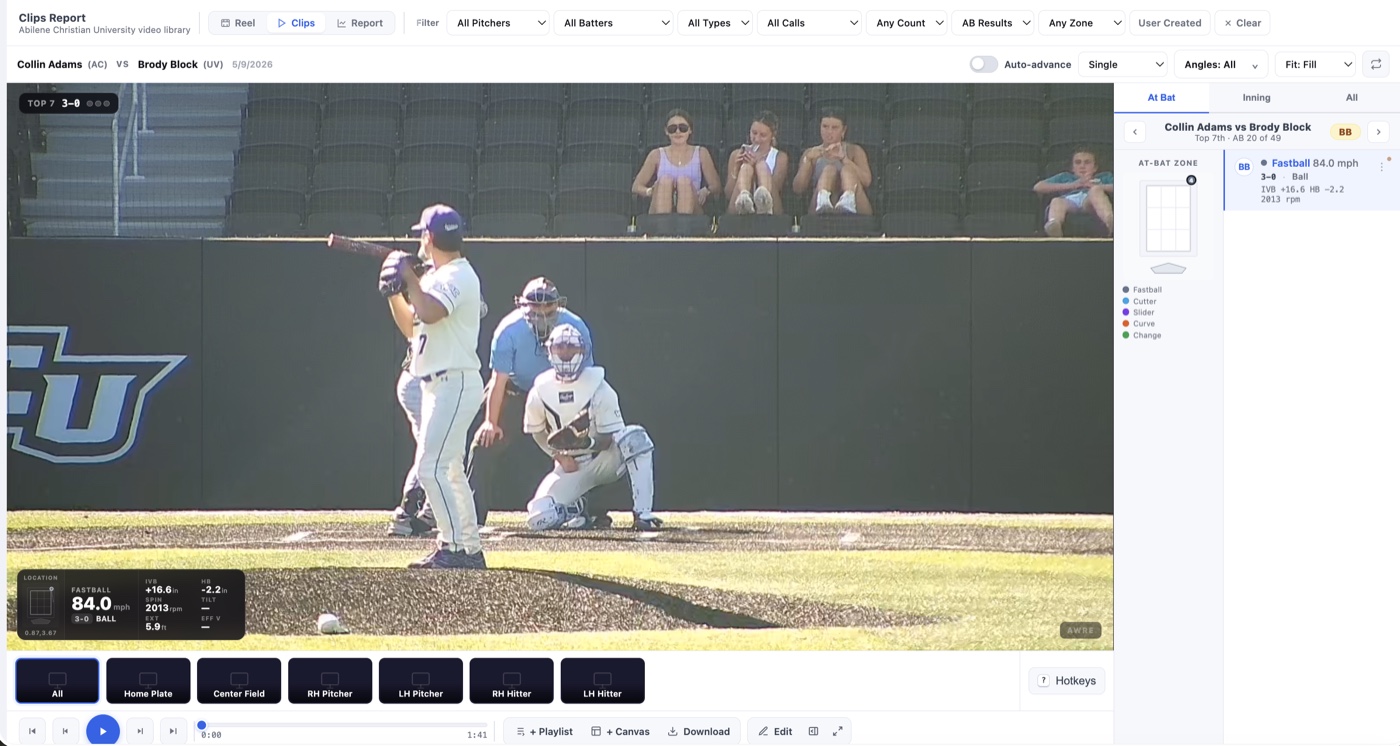 Scouting video and pitch data in the AWRE Coaches Dashboard