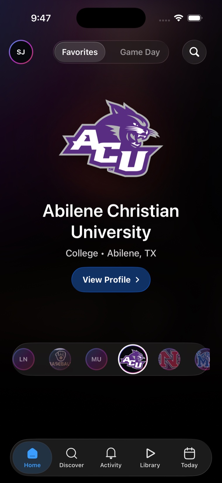 A team home in the AWRE Sports App